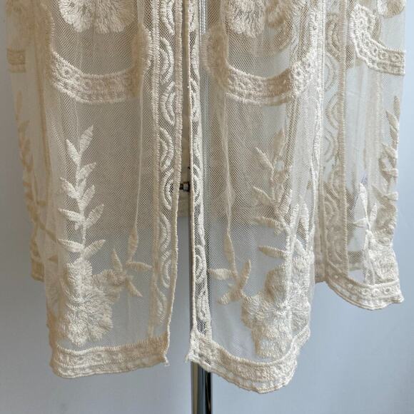 NWT Rachel Zoe Cream Floral Embroidered Lace Boho Coverup Kimono Duster ONE SIZE - Picture 7 of 12